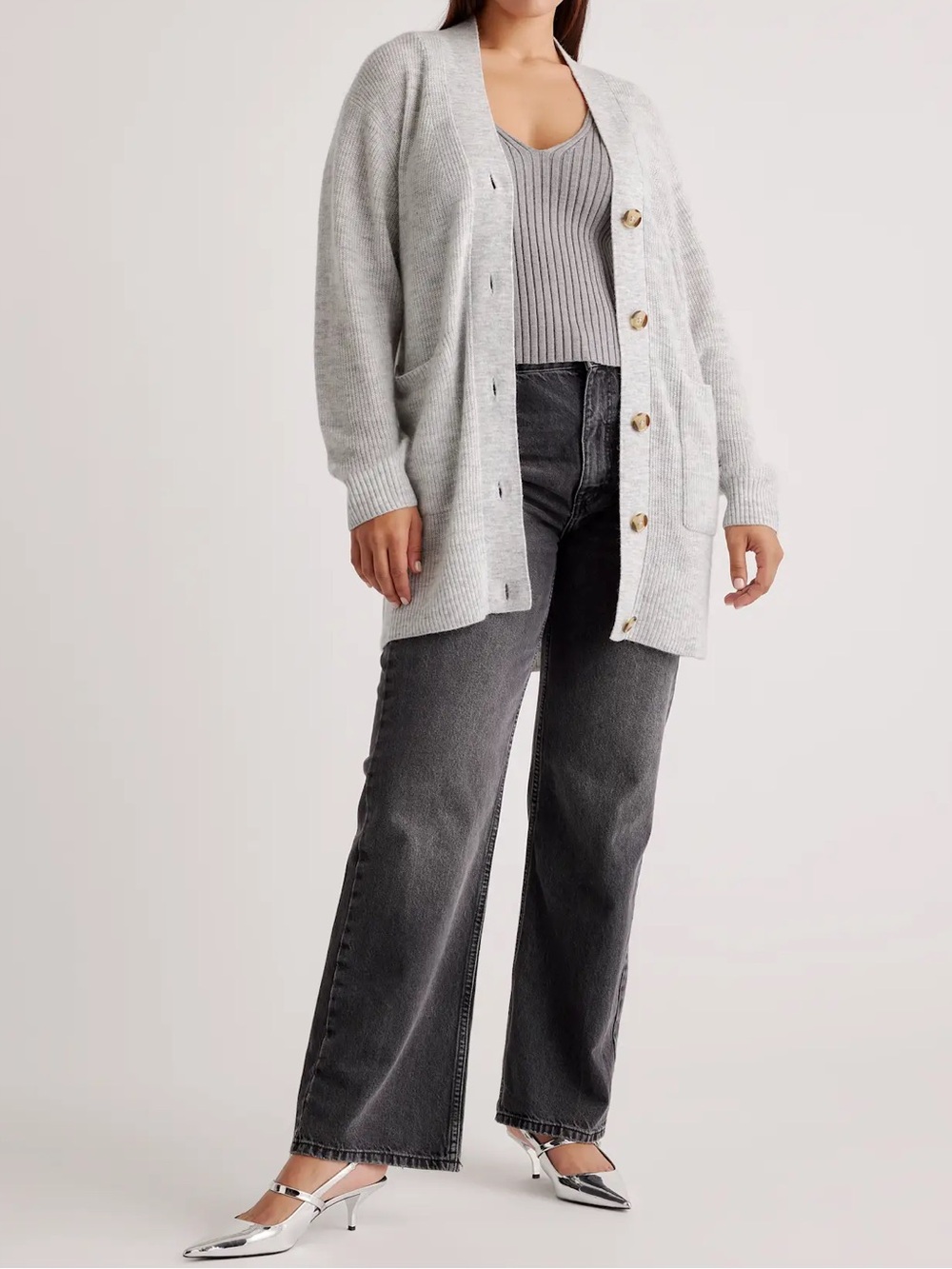 Quince Baby Alpaca Wool Oversized Cardigan Light Grey Gray Sweater Size M